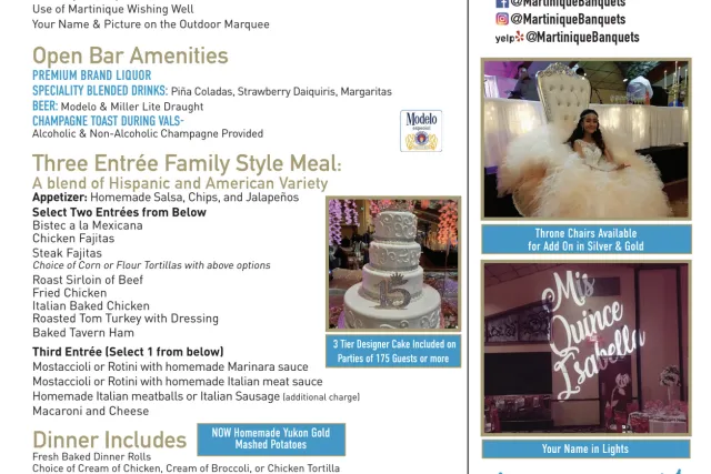 martinique banquets quinceaneras burbank illinois packages