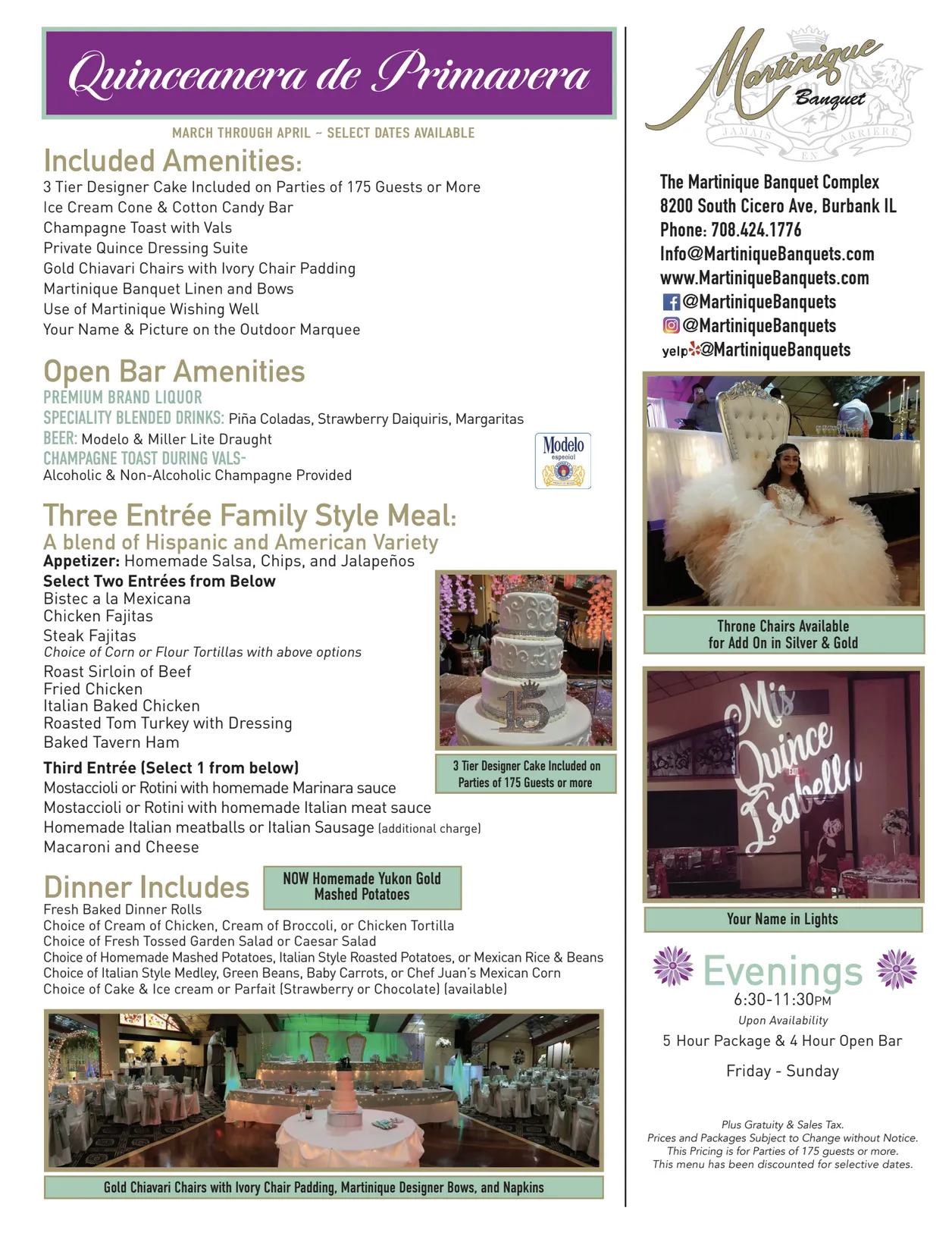martinique banquets quinceaneras burbank illinois packages