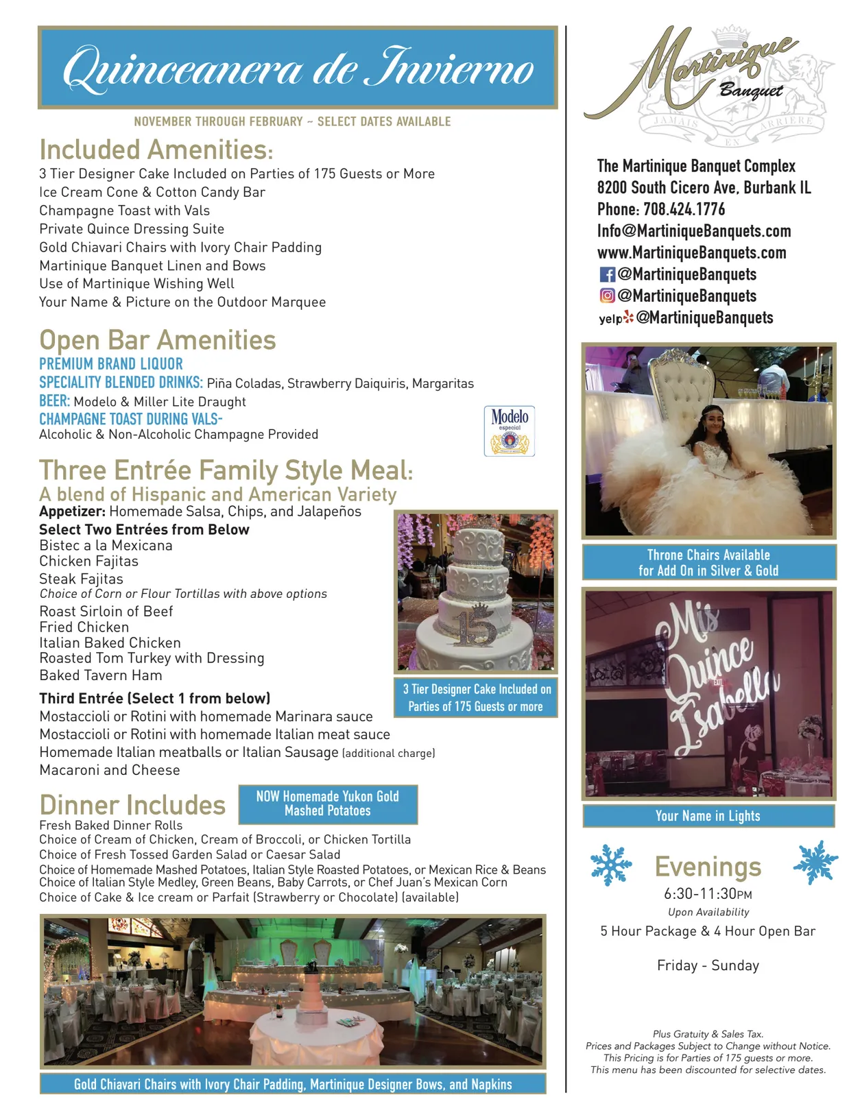martinique banquets quinceaneras burbank illinois packages